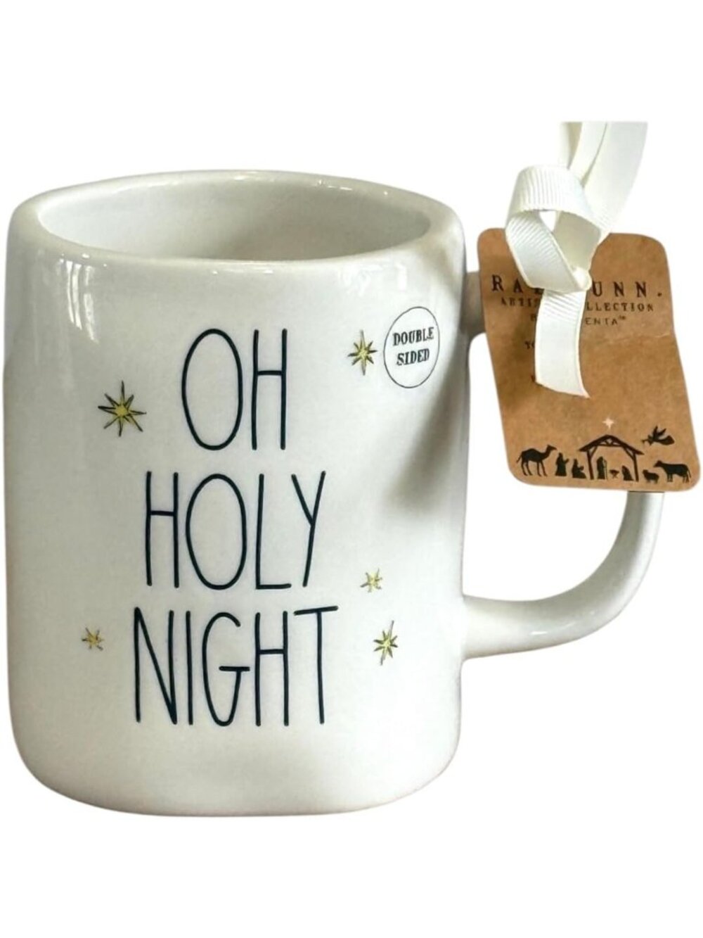 NEW Rae Dunn by Magenta "OH HOLY NIGHT" Ceramic 2-Sided Christmas Mug w Church S
